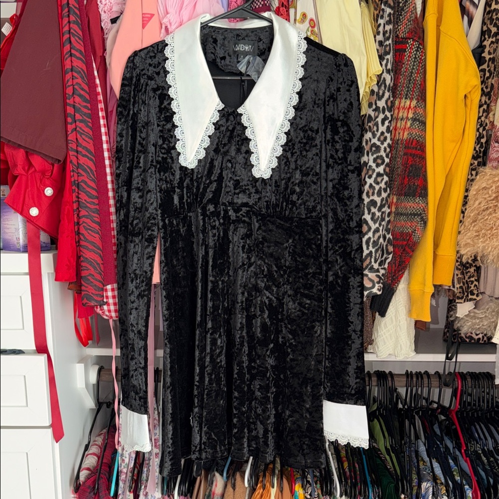 Black Velvet Dress with White Collar